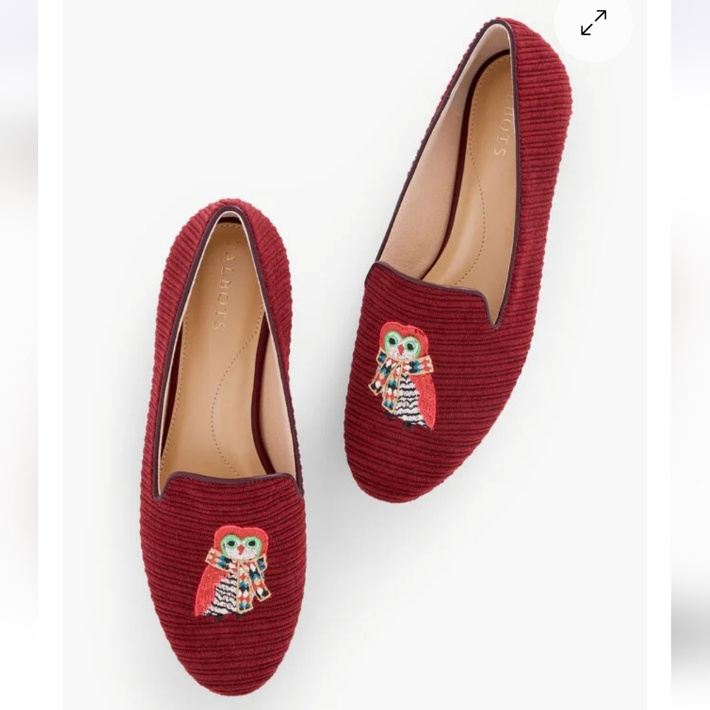 Talbots Red Owl Embroidered Loafers